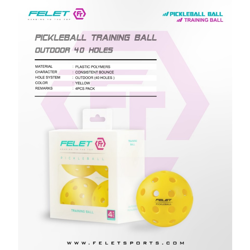FELET Pickleball Training Ball Outddoor 40 Holes (100% Original)