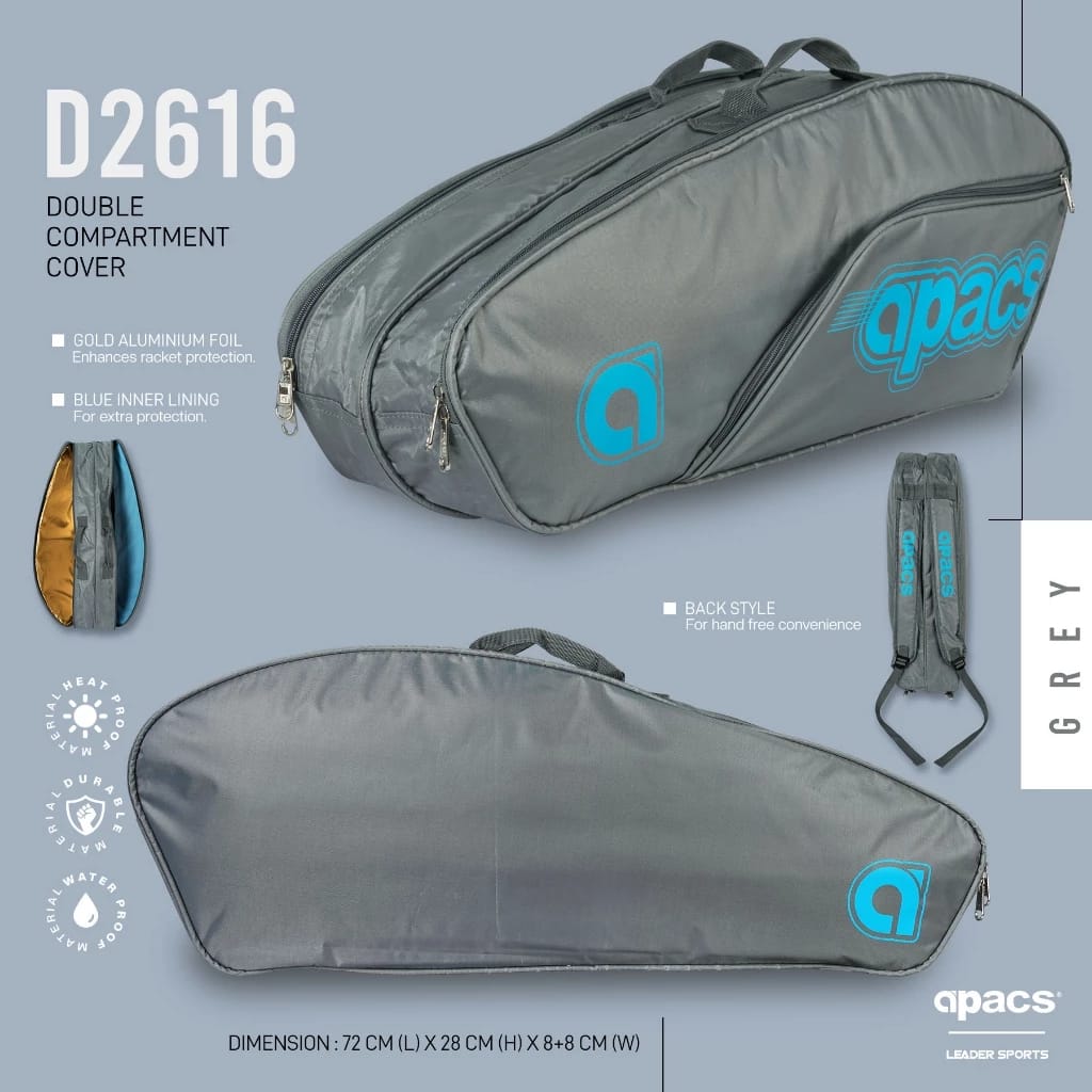APACS DOUBLE-COMPARTMENT RACKET BAG D2616-LI (Original100%) - Image 5